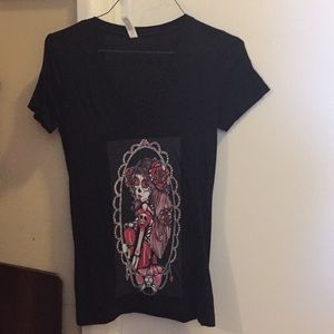 Day of the dead v neck tshirt NWOT Small